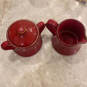 Vietri Rosso Vecchio. cream/sugar set. Red. Handmade in Italy